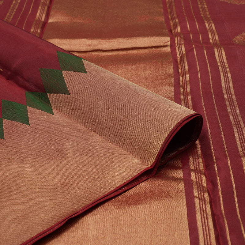 Hayagrivas Handloom Araku Maroon Kanjivaram Silk Saree with Gold Border KBE304E12-1