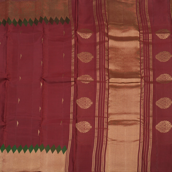 Hayagrivas Handloom Araku Maroon Kanjivaram Silk Saree with Gold Border KBE304E12-1
