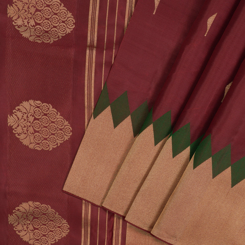 Hayagrivas Handloom Araku Maroon Kanjivaram Silk Saree with Gold Border KBE304E12-1
