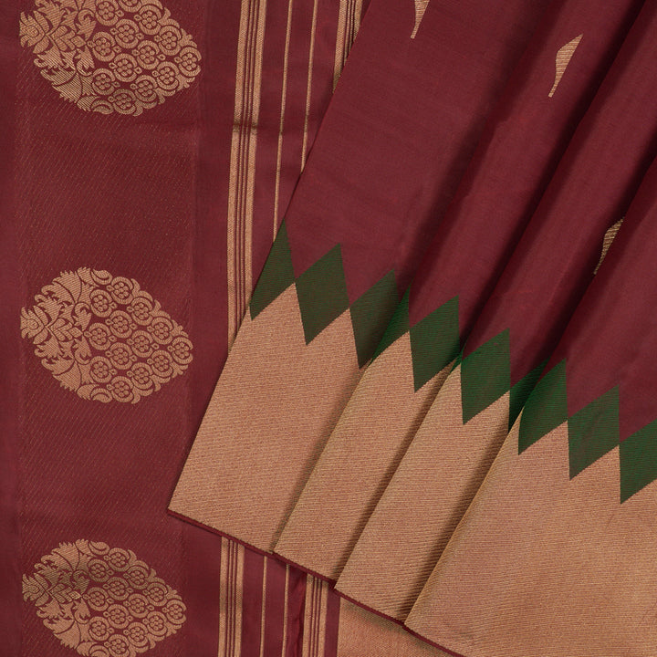 Hayagrivas Handloom Araku Maroon Kanjivaram Silk Saree with Gold Border KBE304E12-1