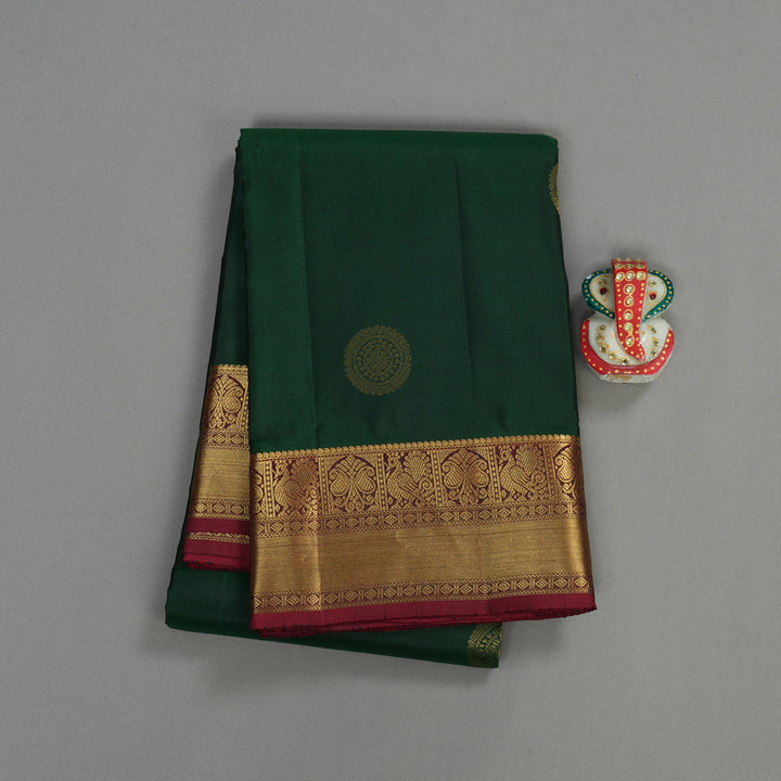 Hayagrivas handloom kanjivaram silk saree in bottle green with wine maroon KBE304E19-1
