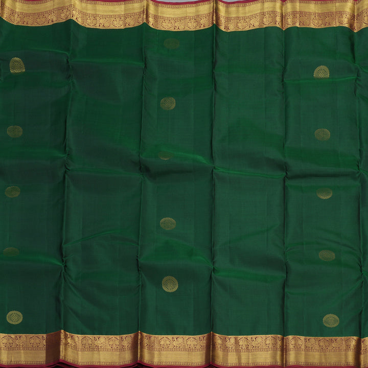 Hayagrivas handloom kanjivaram silk saree in bottle green with wine maroon KBE304E19-1