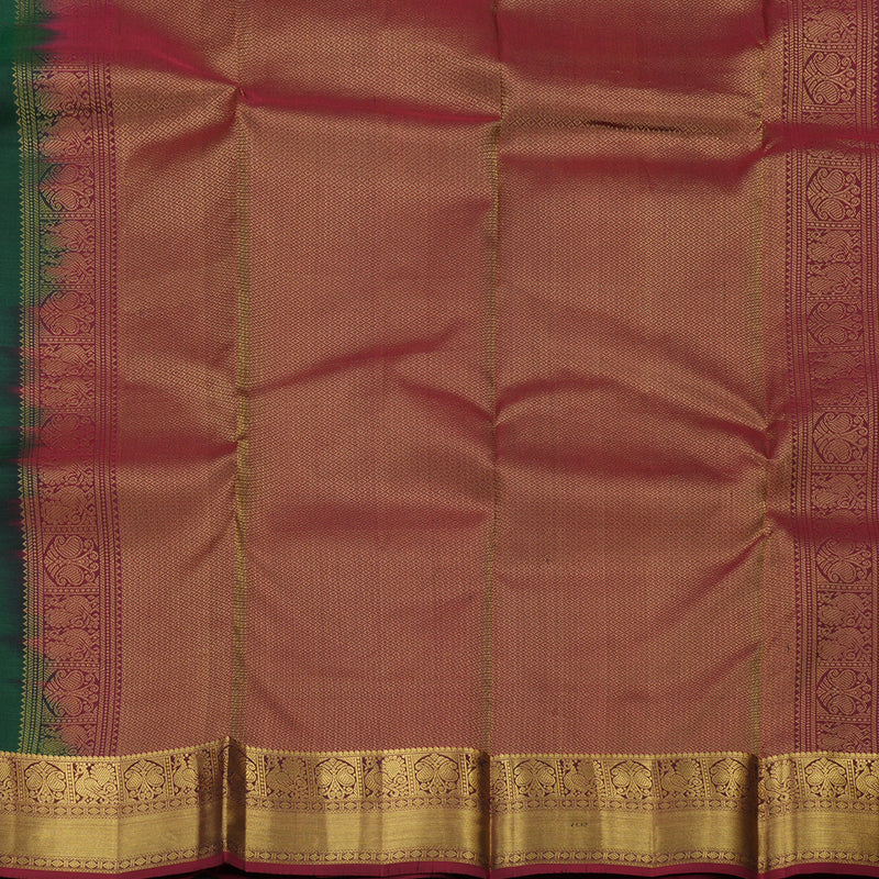 Hayagrivas handloom kanjivaram silk saree in bottle green with wine maroon KBE304E19-1