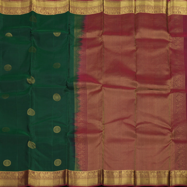 Hayagrivas handloom kanjivaram silk saree in bottle green with wine maroon KBE304E19-1