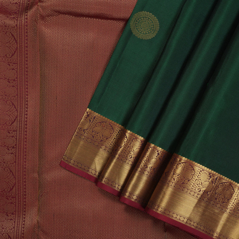 Hayagrivas handloom kanjivaram silk saree in bottle green with wine maroon KBE304E19-1