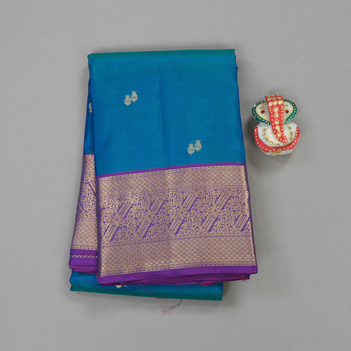 Hayagrivas Handloom Kanjivaram Silk Saree in Peacock blue with Purple KBE304E2-1
