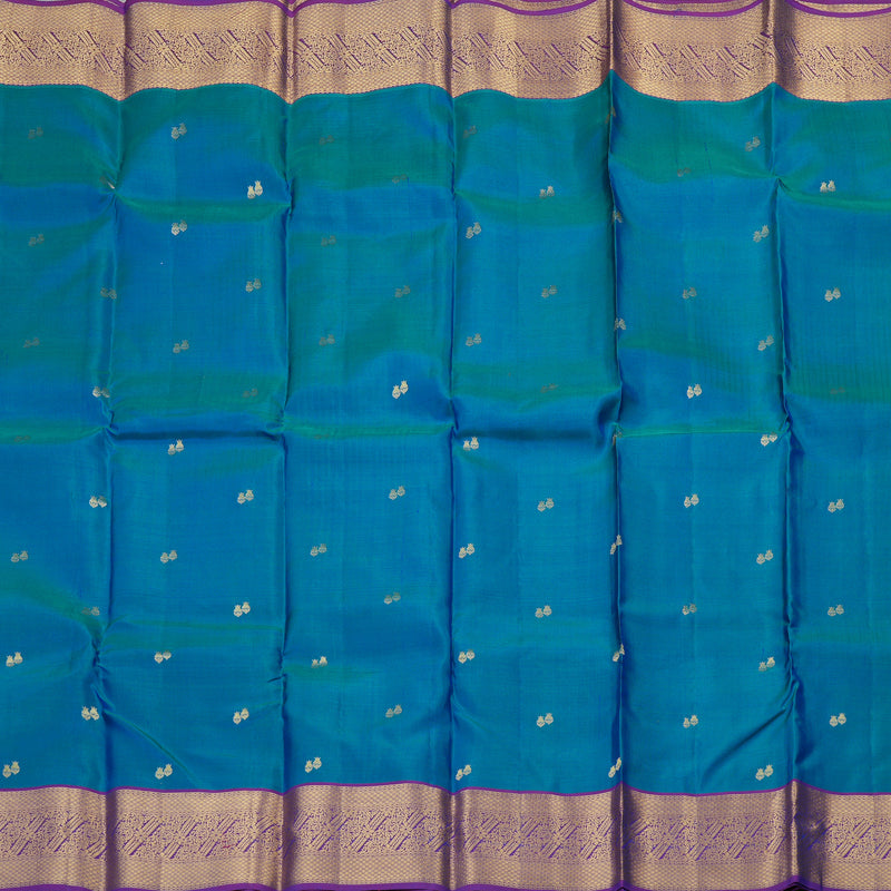 Hayagrivas Handloom Kanjivaram Silk Saree in Peacock blue with Purple KBE304E2-1