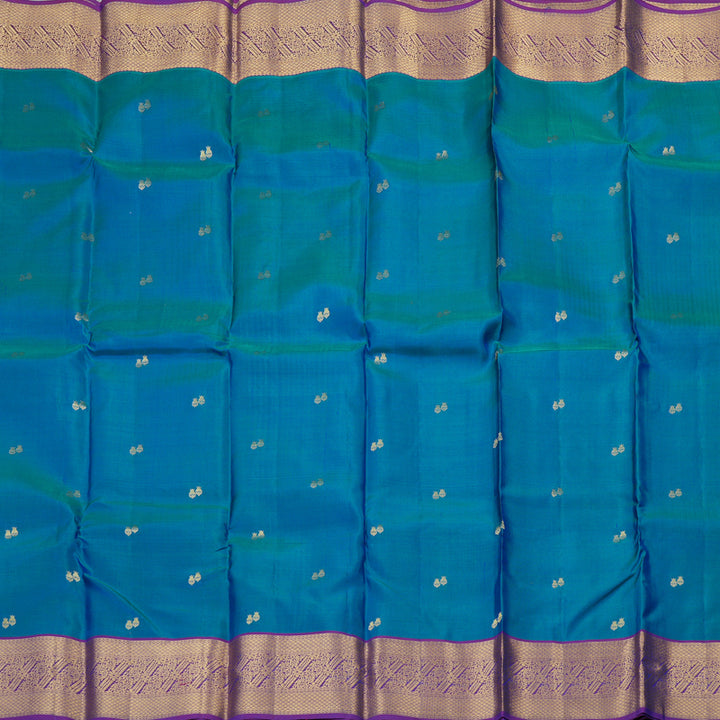 Hayagrivas Handloom Kanjivaram Silk Saree in Peacock blue with Purple KBE304E2-1