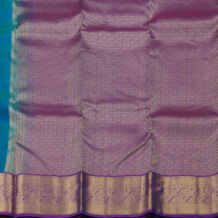 Hayagrivas Handloom Kanjivaram Silk Saree in Peacock blue with Purple KBE304E2-1