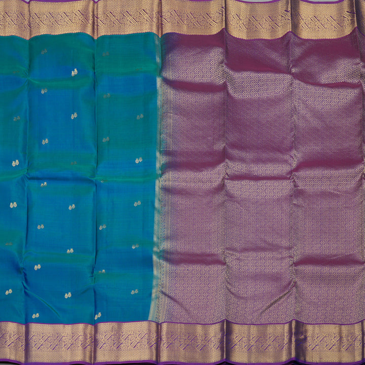 Hayagrivas Handloom Kanjivaram Silk Saree in Peacock blue with Purple KBE304E2-1
