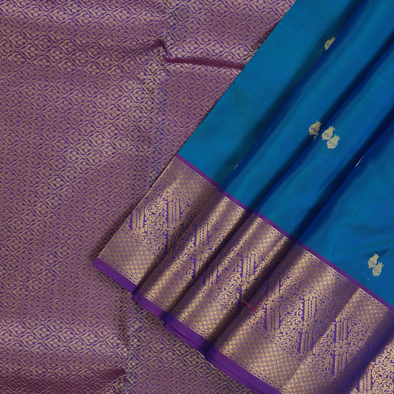 Hayagrivas Handloom Kanjivaram Silk Saree in Peacock blue with Purple KBE304E2-1