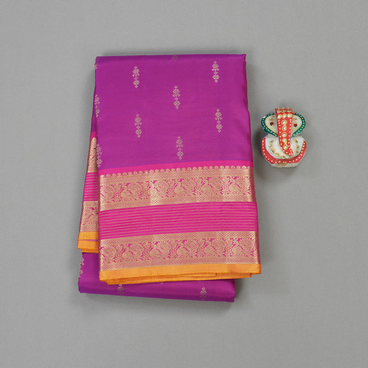 Hayagrivas Handloom Kanjivaram Silk saree in Purple with Pink KBE304E25-2