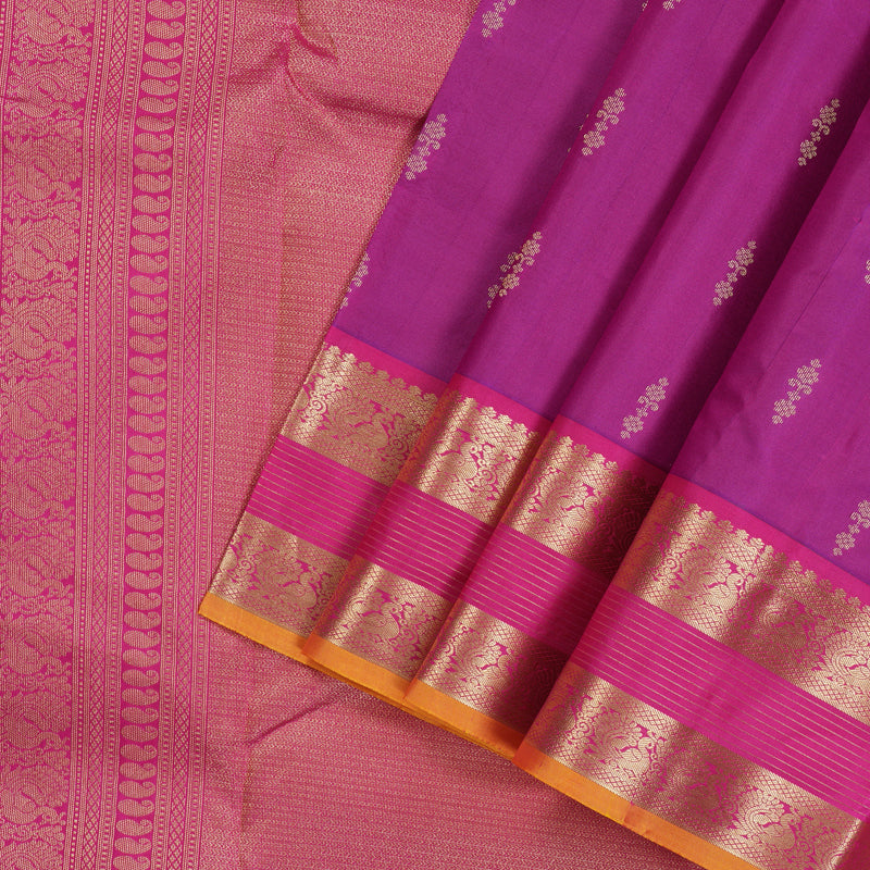 Hayagrivas Handloom Kanjivaram Silk saree in Purple with Pink KBE304E25-2