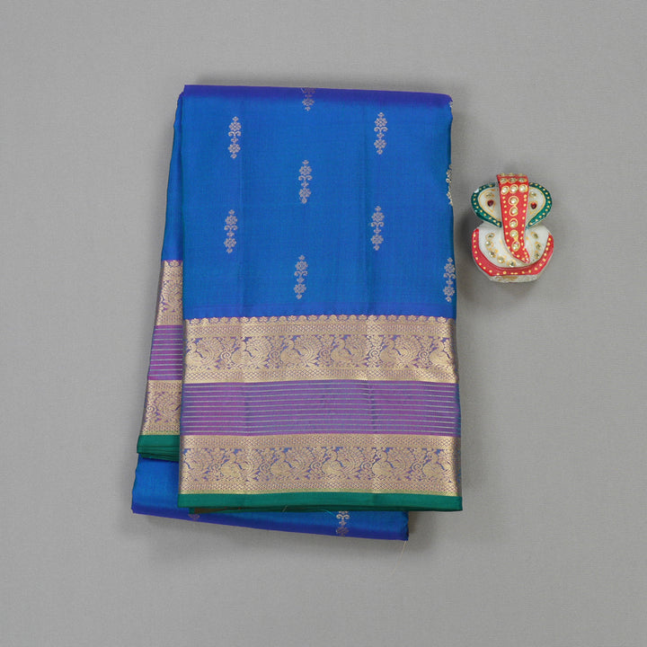 Hayagrivas Handloom Kanjivaram Silk Saree Majestic Blue with Pink KBE304E25-6