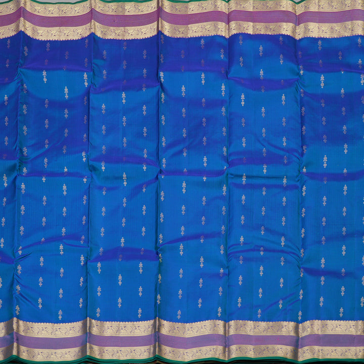 Hayagrivas Handloom Kanjivaram Silk Saree Majestic Blue with Pink KBE304E25-6