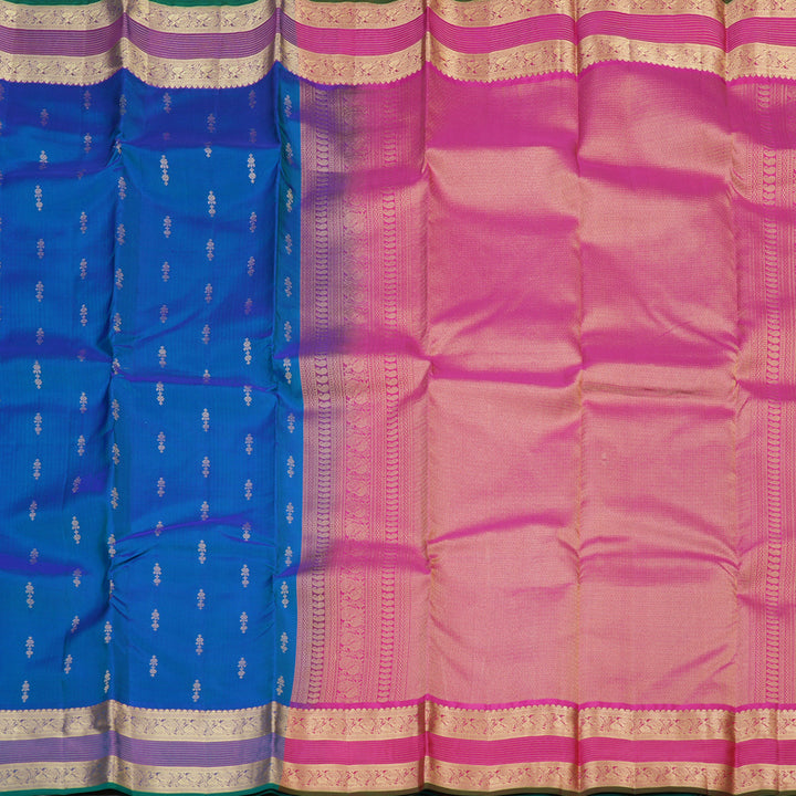 Hayagrivas Handloom Kanjivaram Silk Saree Majestic Blue with Pink KBE304E25-6