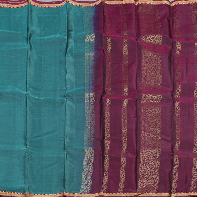 Hayagrivas Handloom Pure Kanjivaram Silk Saree in Attractive Teal Blue KBE304E31-2