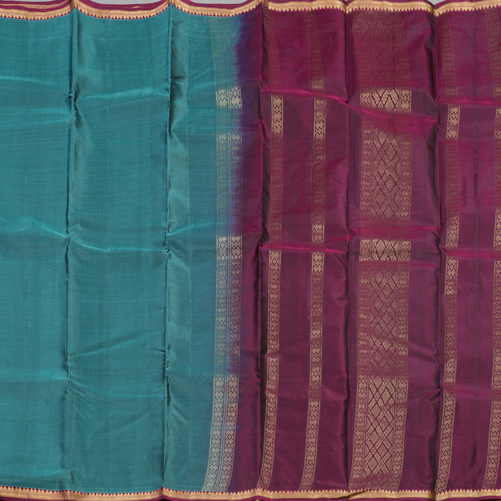 Hayagrivas Handloom Pure Kanjivaram Silk Saree in Attractive Teal Blue KBE304E31-2