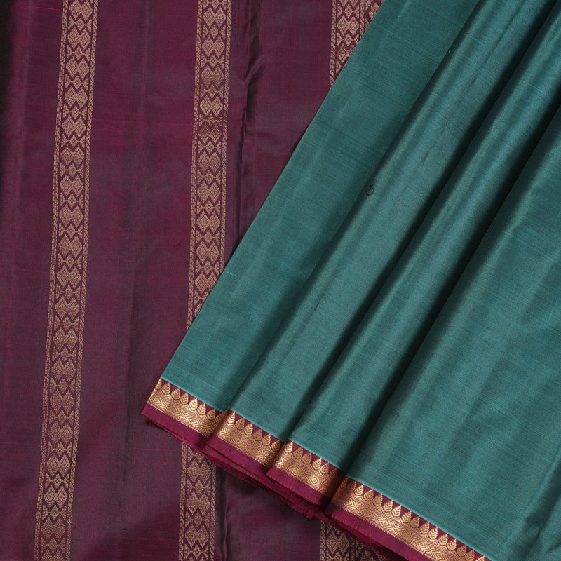 Hayagrivas Handloom Pure Kanjivaram Silk Saree in Attractive Teal Blue KBE304E31-2