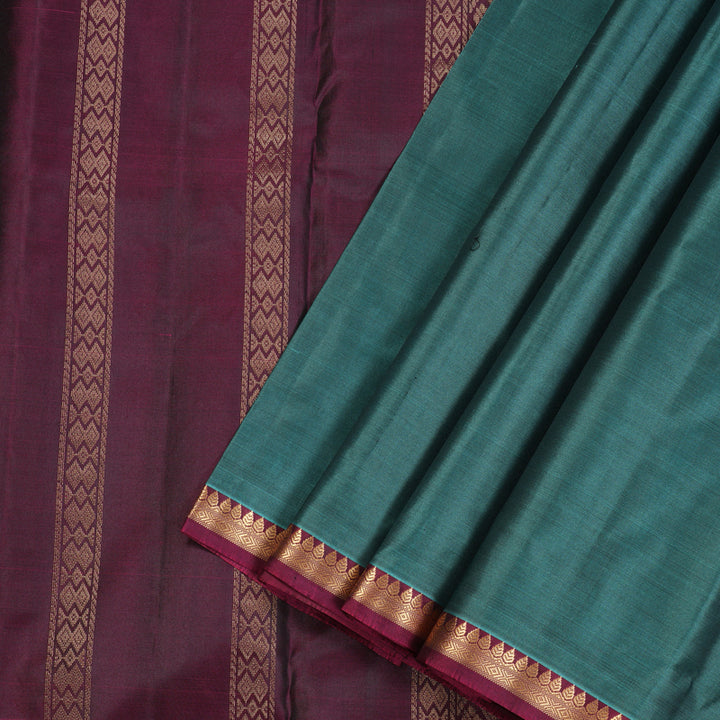 Hayagrivas Handloom Pure Kanjivaram Silk Saree in Attractive Teal Blue KBE304E31-2
