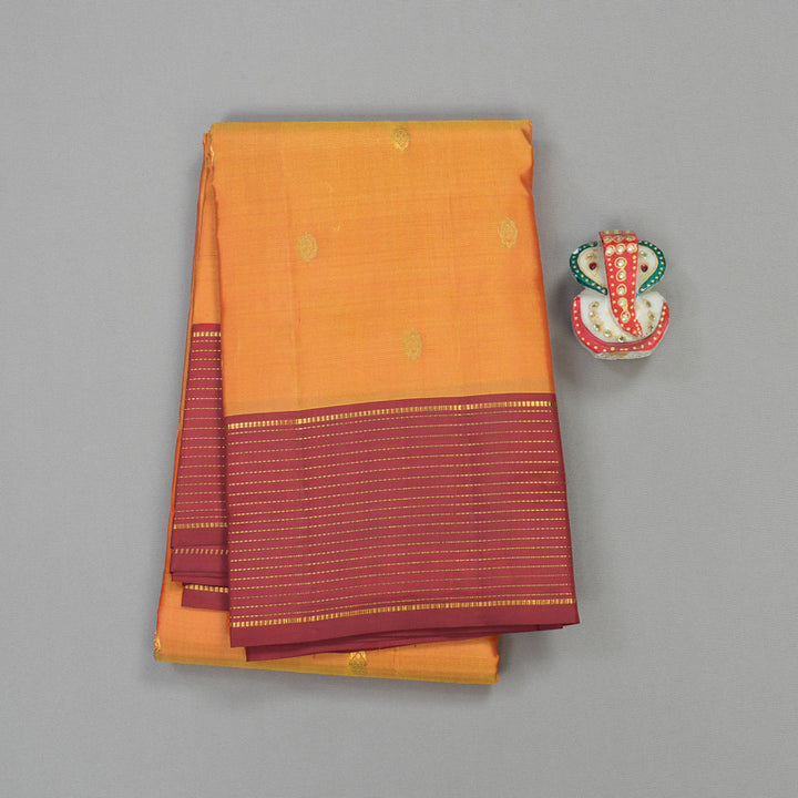 Hayagrivas Handloom Kanjivaram silk saree in Honey mustard with Maroon KBE304E34-11