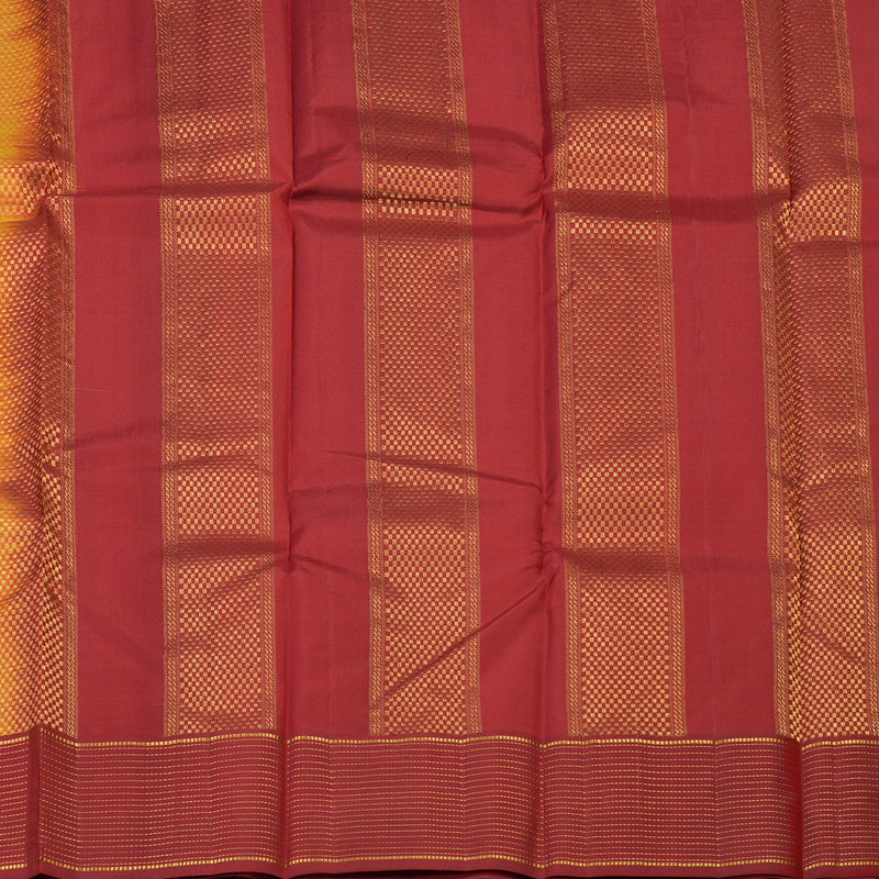 Hayagrivas Handloom Kanjivaram silk saree in Honey mustard with Maroon KBE304E34-11