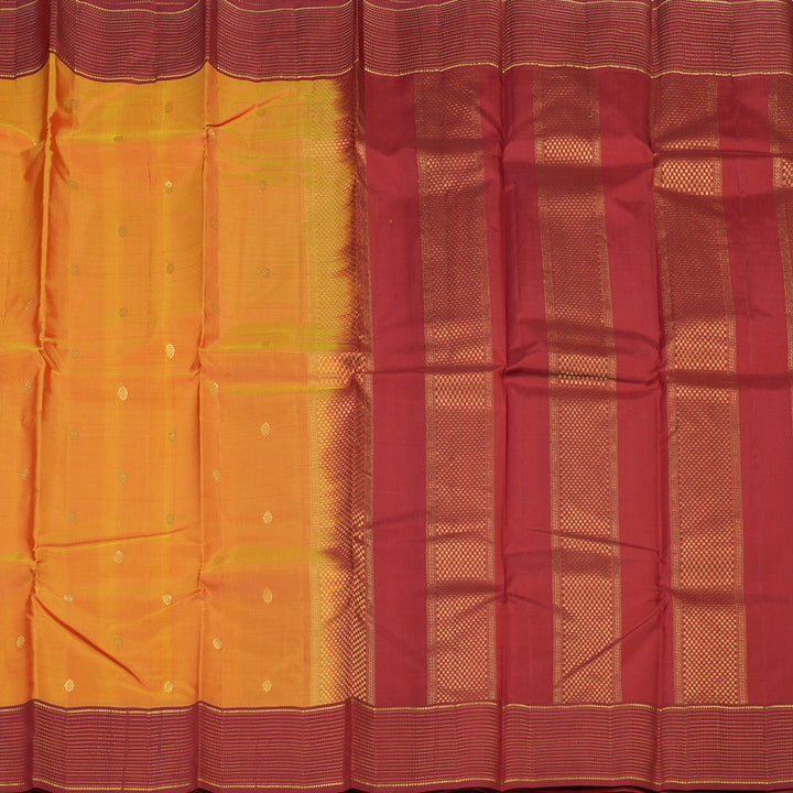 Hayagrivas Handloom Kanjivaram silk saree in Honey mustard with Maroon KBE304E34-11