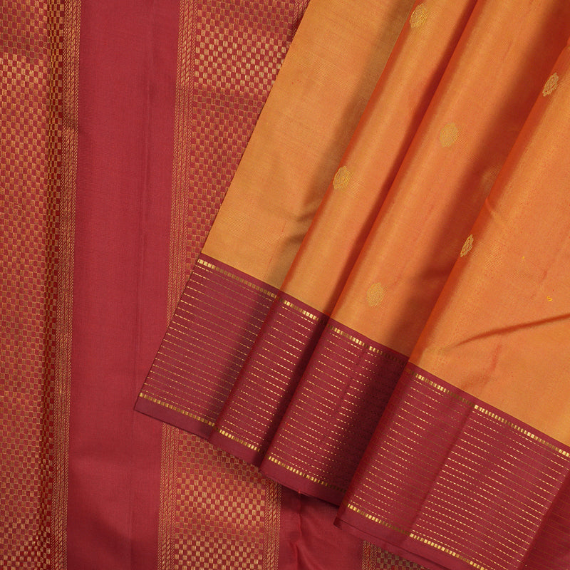 Hayagrivas Handloom Kanjivaram silk saree in Honey mustard with Maroon KBE304E34-11