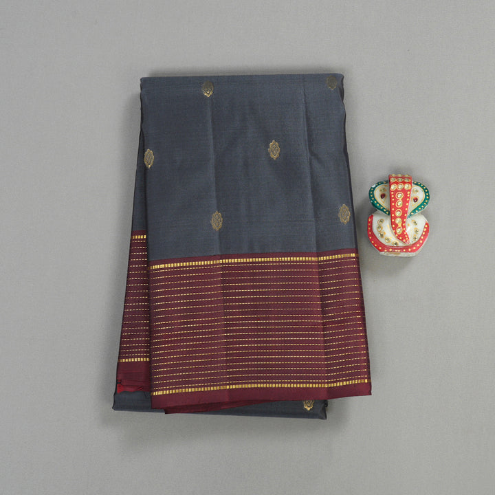 Hayagrivas Handloom kanjivaram silk saree in Dark grey with wine maroon KBE304E34-13
