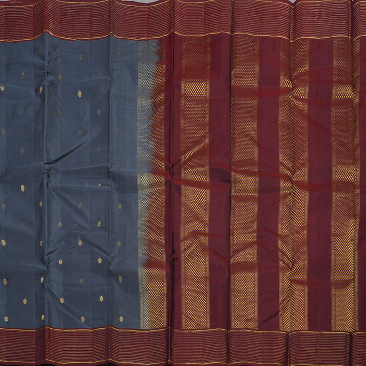 Hayagrivas Handloom kanjivaram silk saree in Dark grey with wine maroon KBE304E34-13