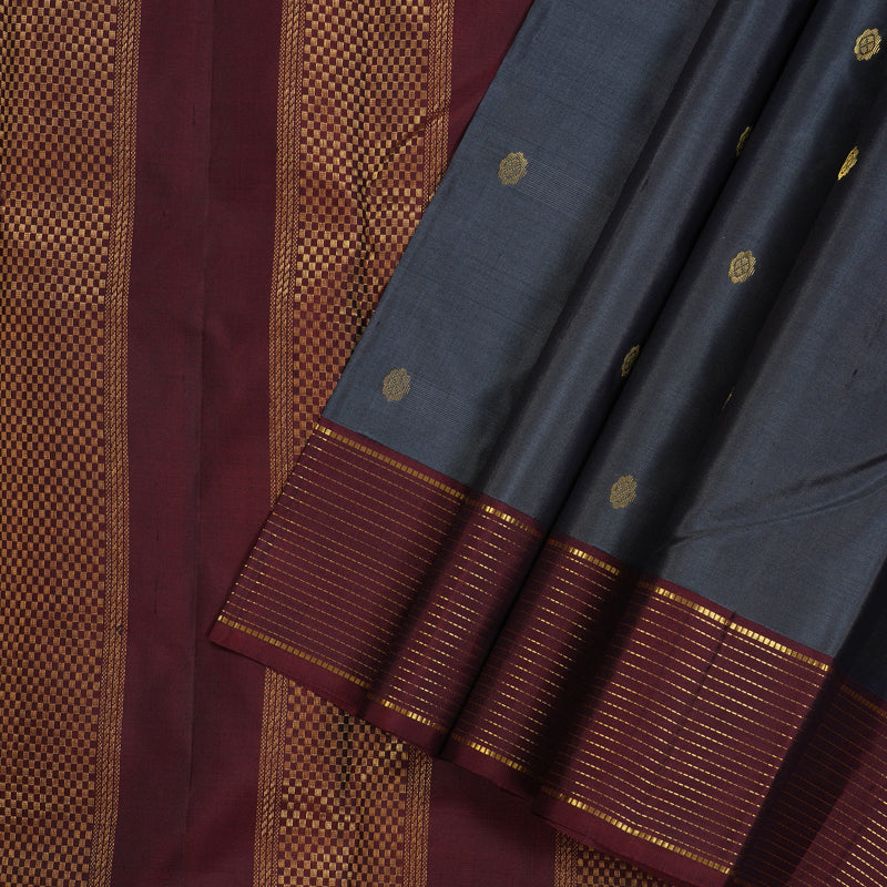 Hayagrivas Handloom kanjivaram silk saree in Dark grey with wine maroon KBE304E34-13
