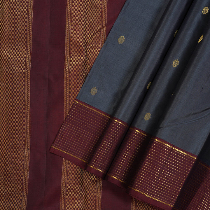 Hayagrivas Handloom kanjivaram silk saree in Dark grey with wine maroon KBE304E34-13