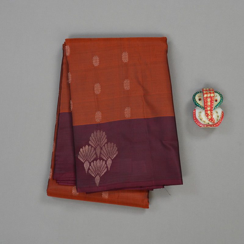 Hayagrivas Handloom Pure Kanjivaram Silk Saree in Vivid Burnt Orange KBE304E9-2