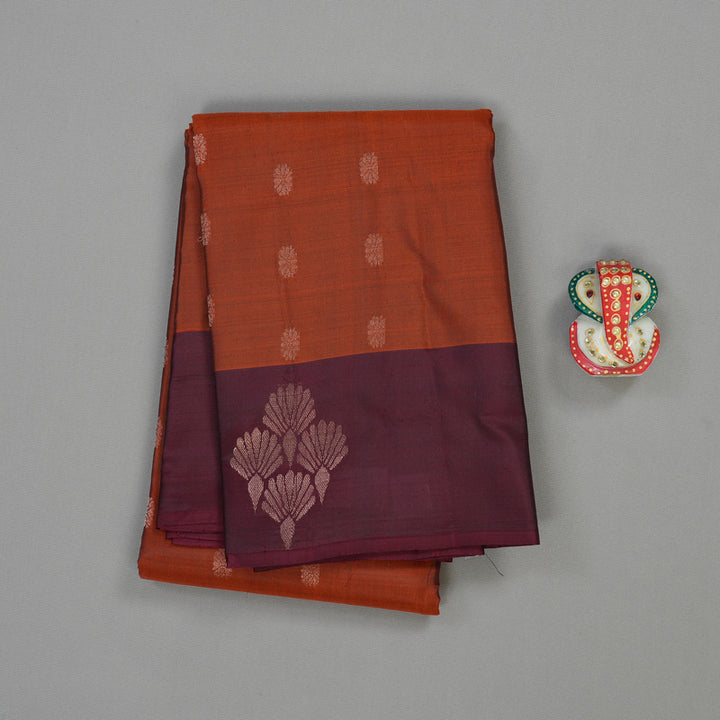 Hayagrivas Handloom Pure Kanjivaram Silk Saree in Vivid Burnt Orange KBE304E9-2