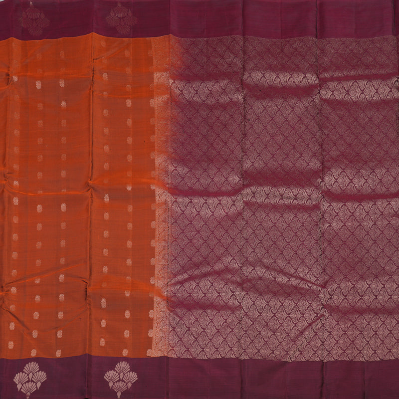 Hayagrivas Handloom Pure Kanjivaram Silk Saree in Vivid Burnt Orange KBE304E9-2
