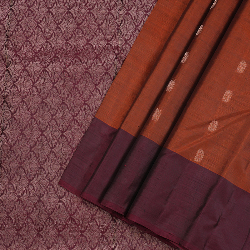 Hayagrivas Handloom Pure Kanjivaram Silk Saree in Vivid Burnt Orange KBE304E9-2