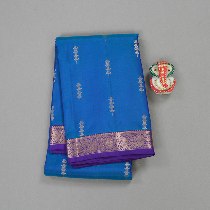 Hayagrivas Handloom Kanjivaram silk saree in Peacock blue with Blue KBE305E6-8