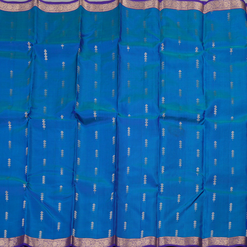 Hayagrivas Handloom Kanjivaram silk saree in Peacock blue with Blue KBE305E6-8
