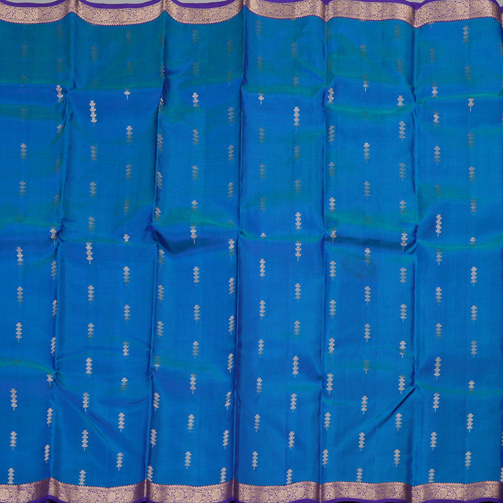 Hayagrivas Handloom Kanjivaram silk saree in Peacock blue with Blue KBE305E6-8