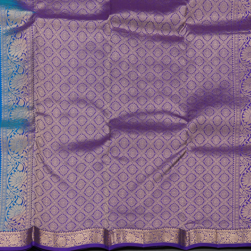 Hayagrivas Handloom Kanjivaram silk saree in Peacock blue with Blue KBE305E6-8