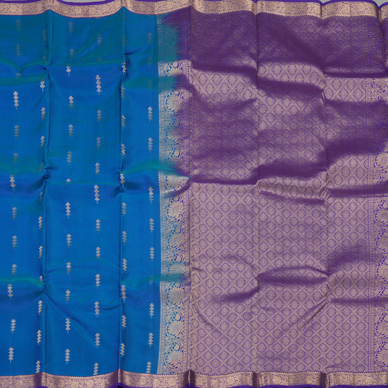 Hayagrivas Handloom Kanjivaram silk saree in Peacock blue with Blue KBE305E6-8