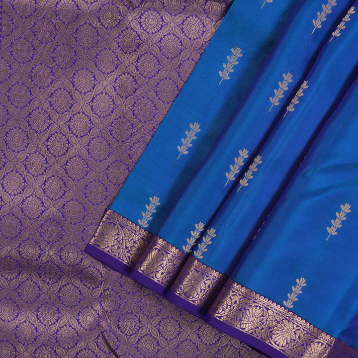 Hayagrivas Handloom Kanjivaram silk saree in Peacock blue with Blue KBE305E6-8