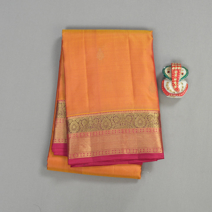 Hayagrivas Handloom Kanjivaram silk saree in Honey mustard with dark pink KBE305E7-2