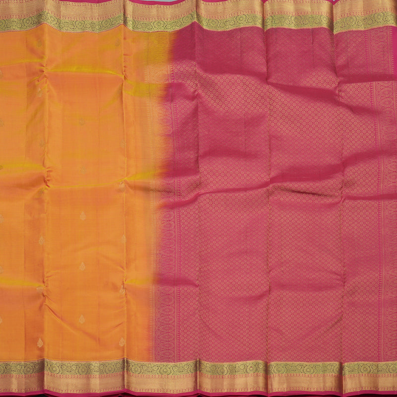 Hayagrivas Handloom Kanjivaram silk saree in Honey mustard with dark pink KBE305E7-2