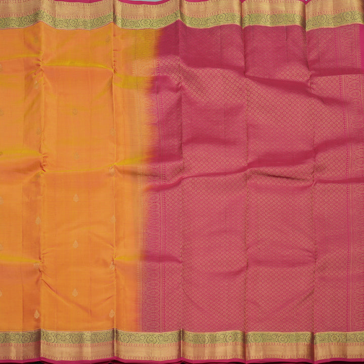 Hayagrivas Handloom Kanjivaram silk saree in Honey mustard with dark pink KBE305E7-2