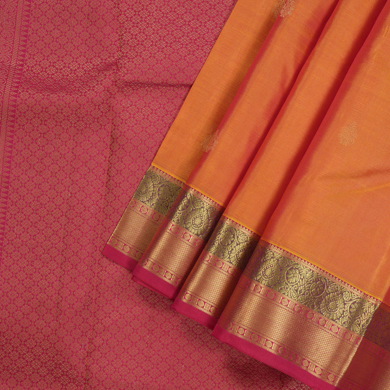 Hayagrivas Handloom Kanjivaram silk saree in Honey mustard with dark pink KBE305E7-2
