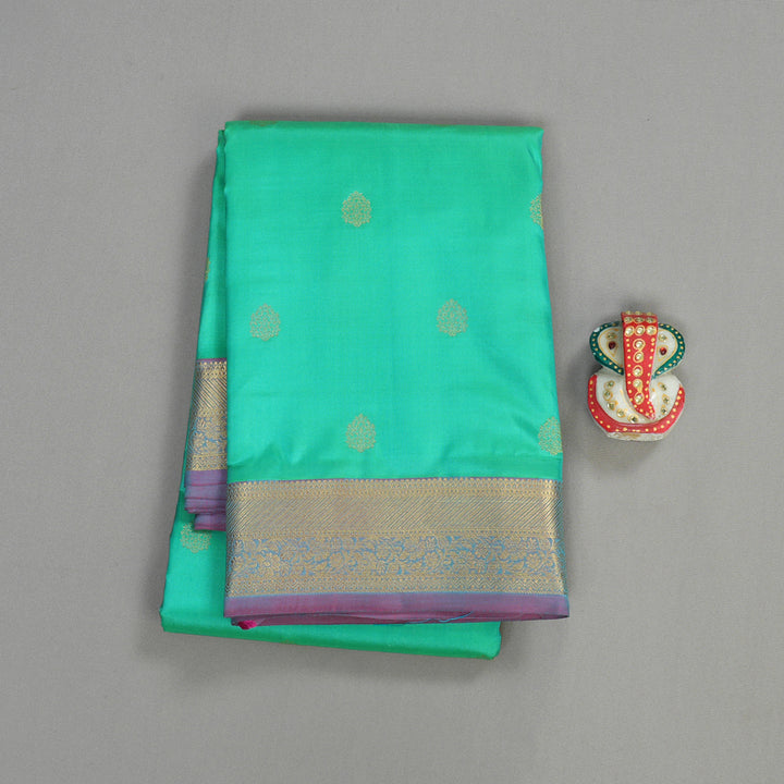 Hayagrivas Handloom Kanjivaram silk saree in Attractive sea green with purple KBE305E9-3