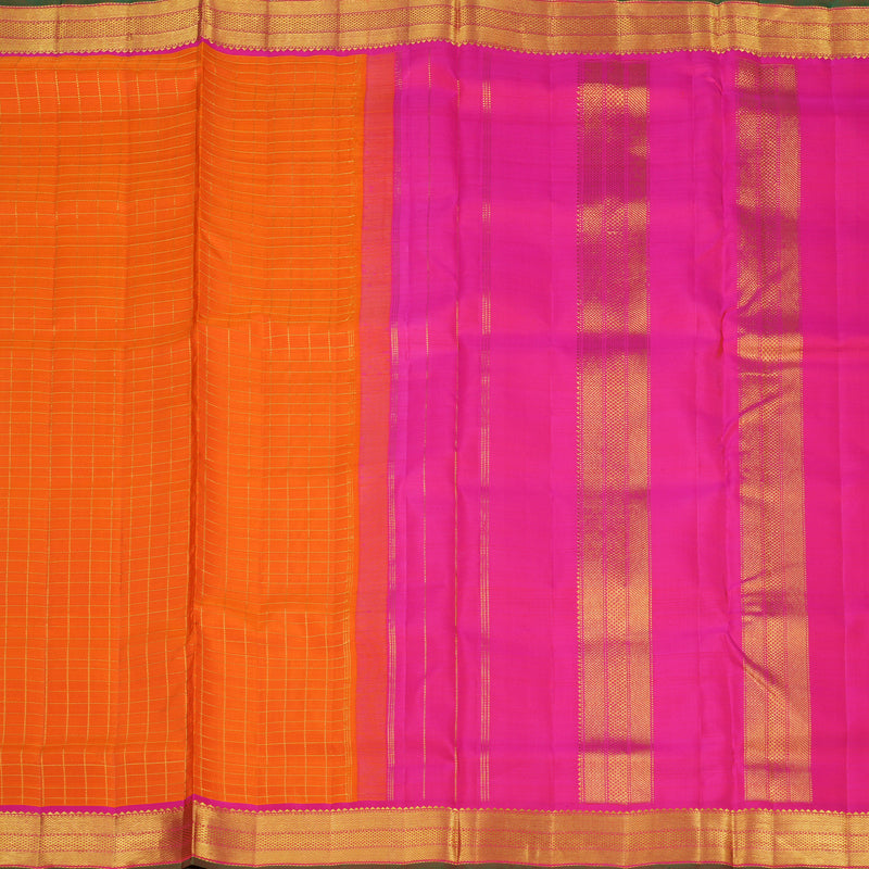 Hayagrivas Orange Handloom Kanjivaram Ten Yards Silk Saree with Pink Border KBE309E2-1