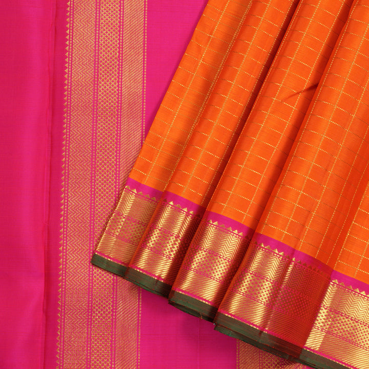 Hayagrivas Orange Handloom Kanjivaram Ten Yards Silk Saree with Pink Border KBE309E2-1