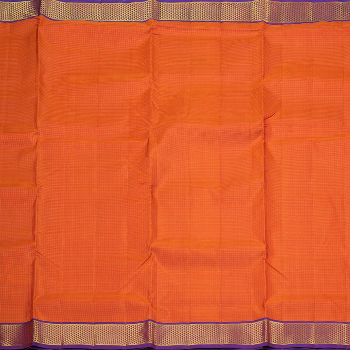 Hayagrivas Orange Handloom Kanjivaram Ten Yards Silk Saree with Purple Border KBE309E2-2